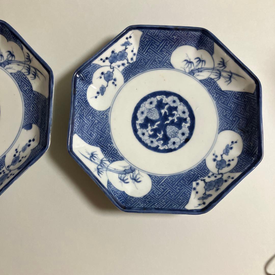 古伊万里染付　八角皿２枚　径20.5cm