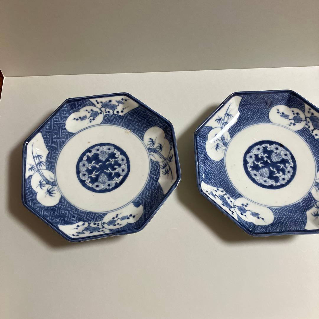 古伊万里染付　八角皿２枚　径20.5cm
