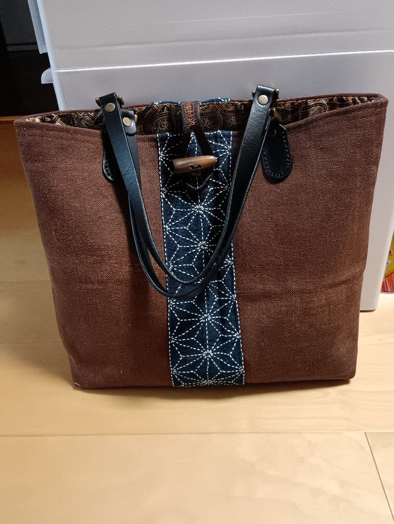 柿渋染酒袋と藍染刺し子トートバック(ハンドメイド）