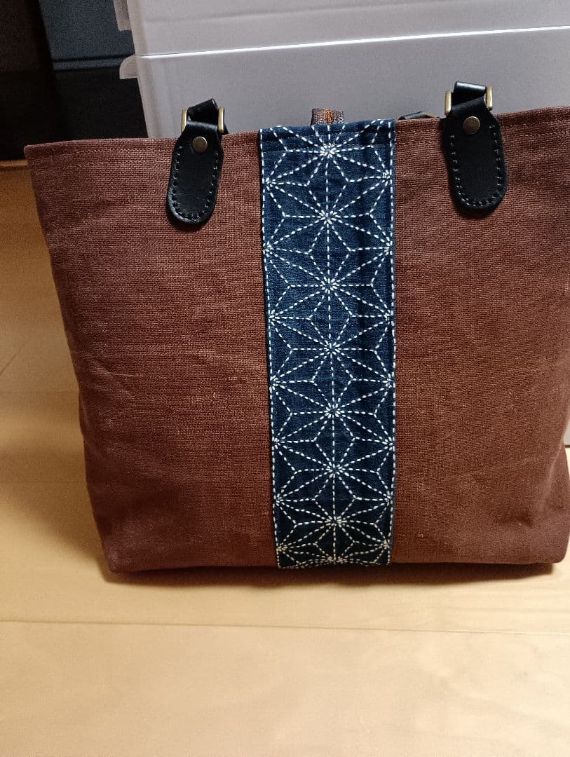 柿渋染酒袋と藍染刺し子トートバック(ハンドメイド）