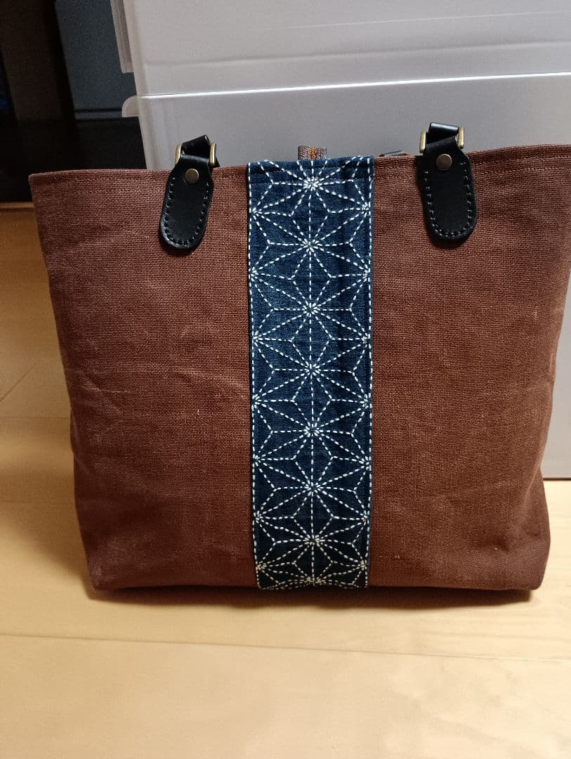 柿渋染酒袋と藍染刺し子トートバック(ハンドメイド）