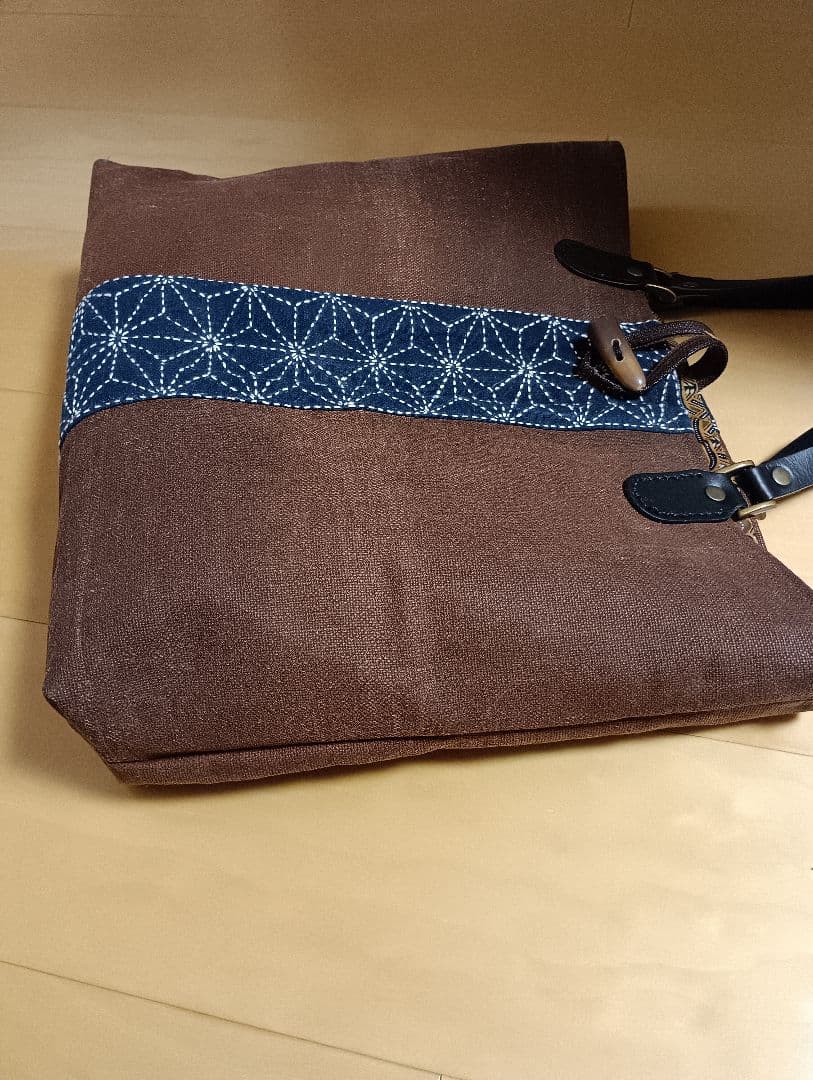 柿渋染酒袋と藍染刺し子トートバック(ハンドメイド）