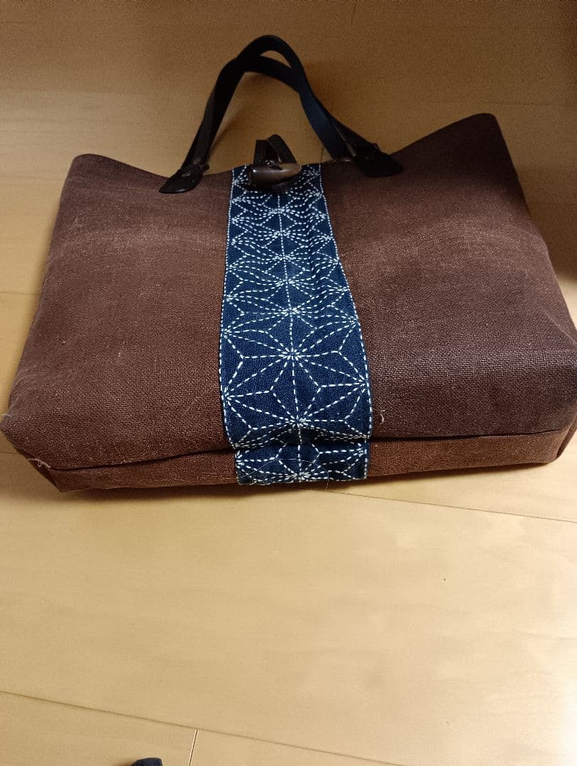 柿渋染酒袋と藍染刺し子トートバック(ハンドメイド）