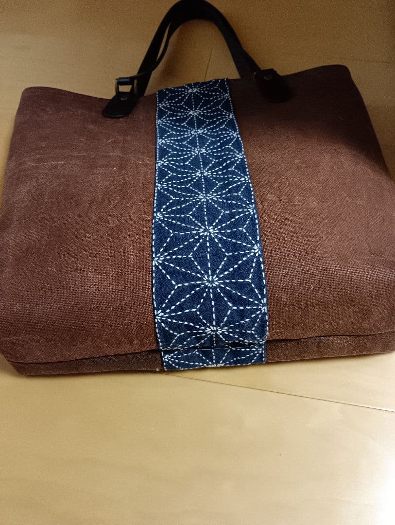 柿渋染酒袋と藍染刺し子トートバック(ハンドメイド）