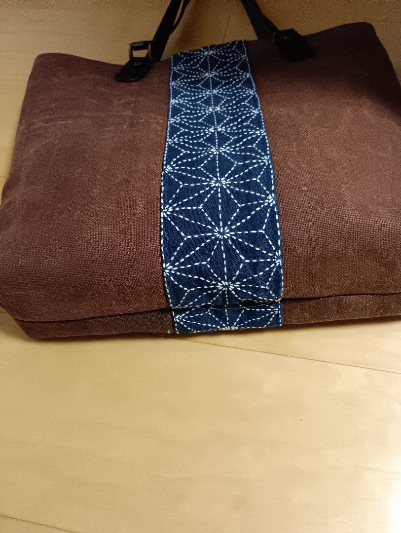 柿渋染酒袋と藍染刺し子トートバック(ハンドメイド）