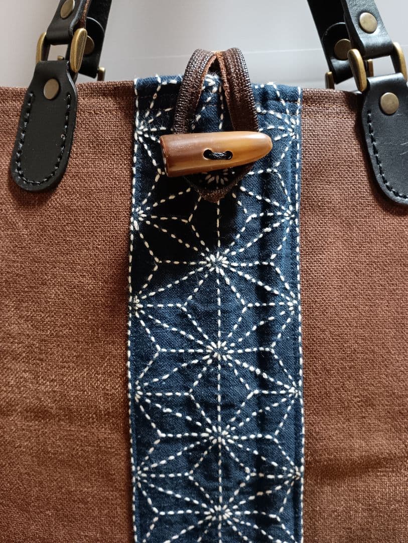 柿渋染酒袋と藍染刺し子トートバック(ハンドメイド）