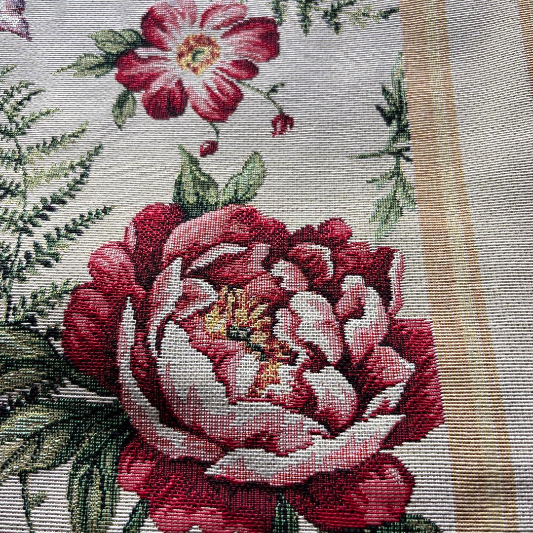 トートバッグ　インドコブラン織　ハンドメイド　華やかな花柄　クレマチスバラ花柄