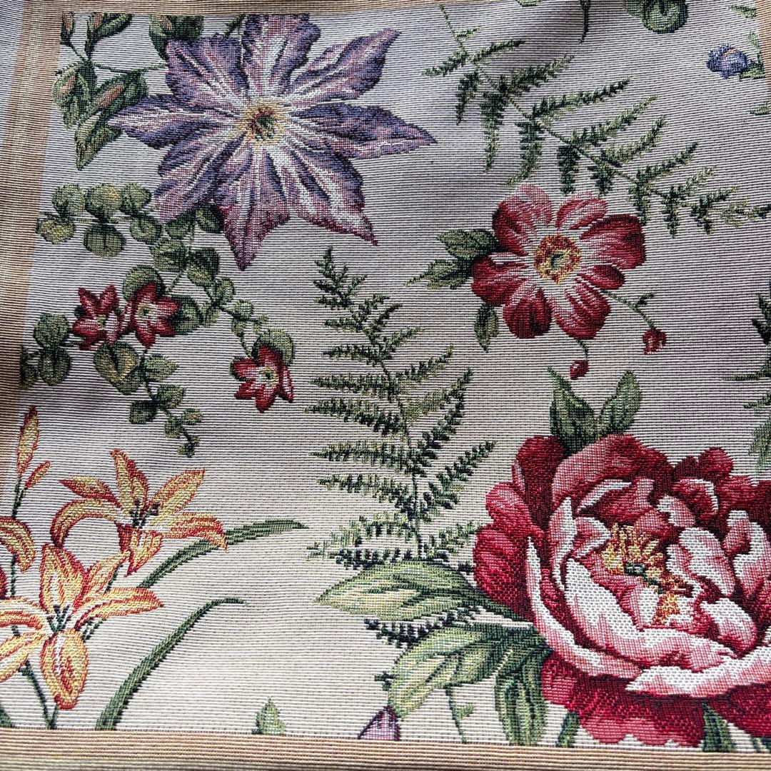 トートバッグ　インドコブラン織　ハンドメイド　華やかな花柄　クレマチスバラ花柄