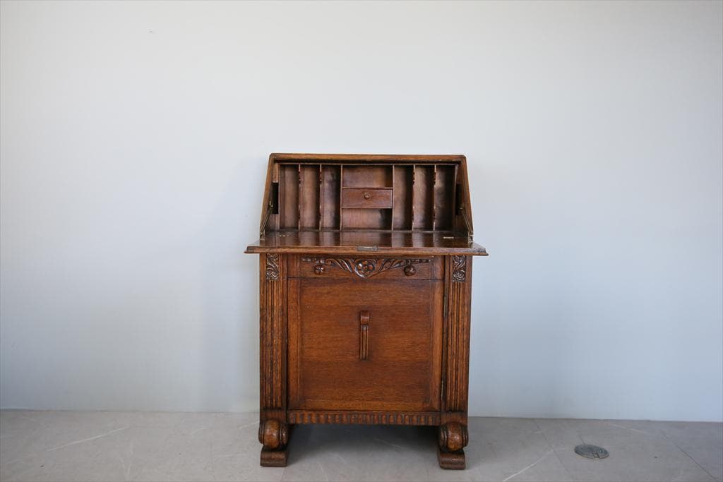 英国アンティーク木製ライティングビューロー/勉強机デスク/チェスト(92-188
