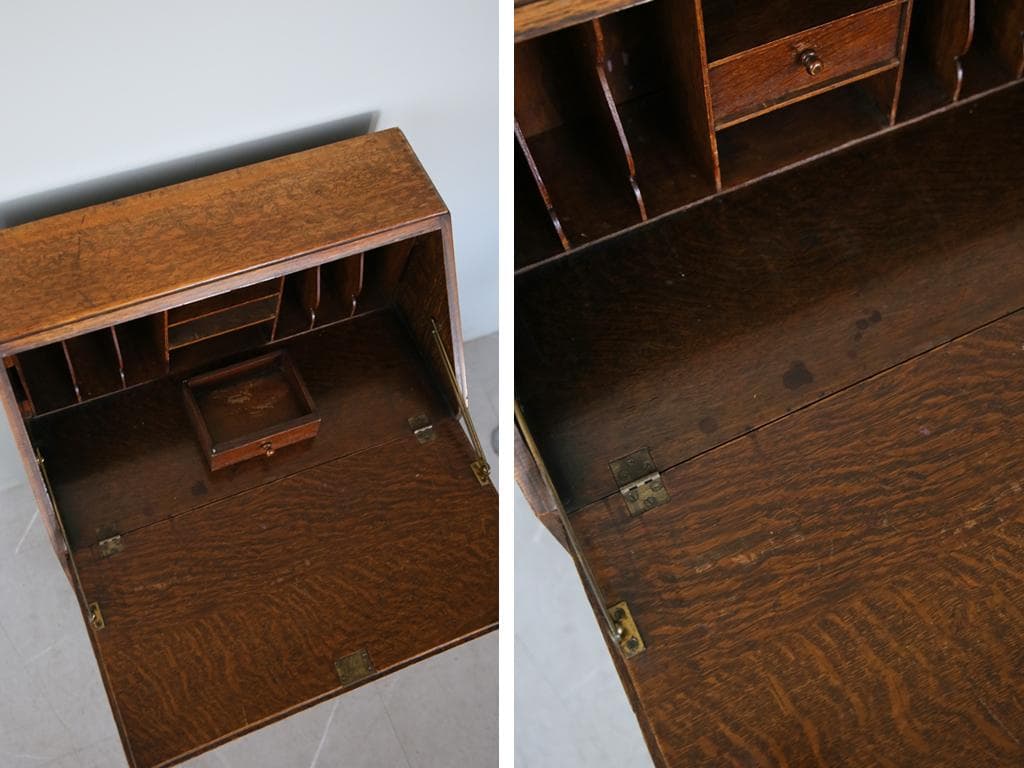 英国アンティーク木製ライティングビューロー/勉強机デスク/チェスト(92-188