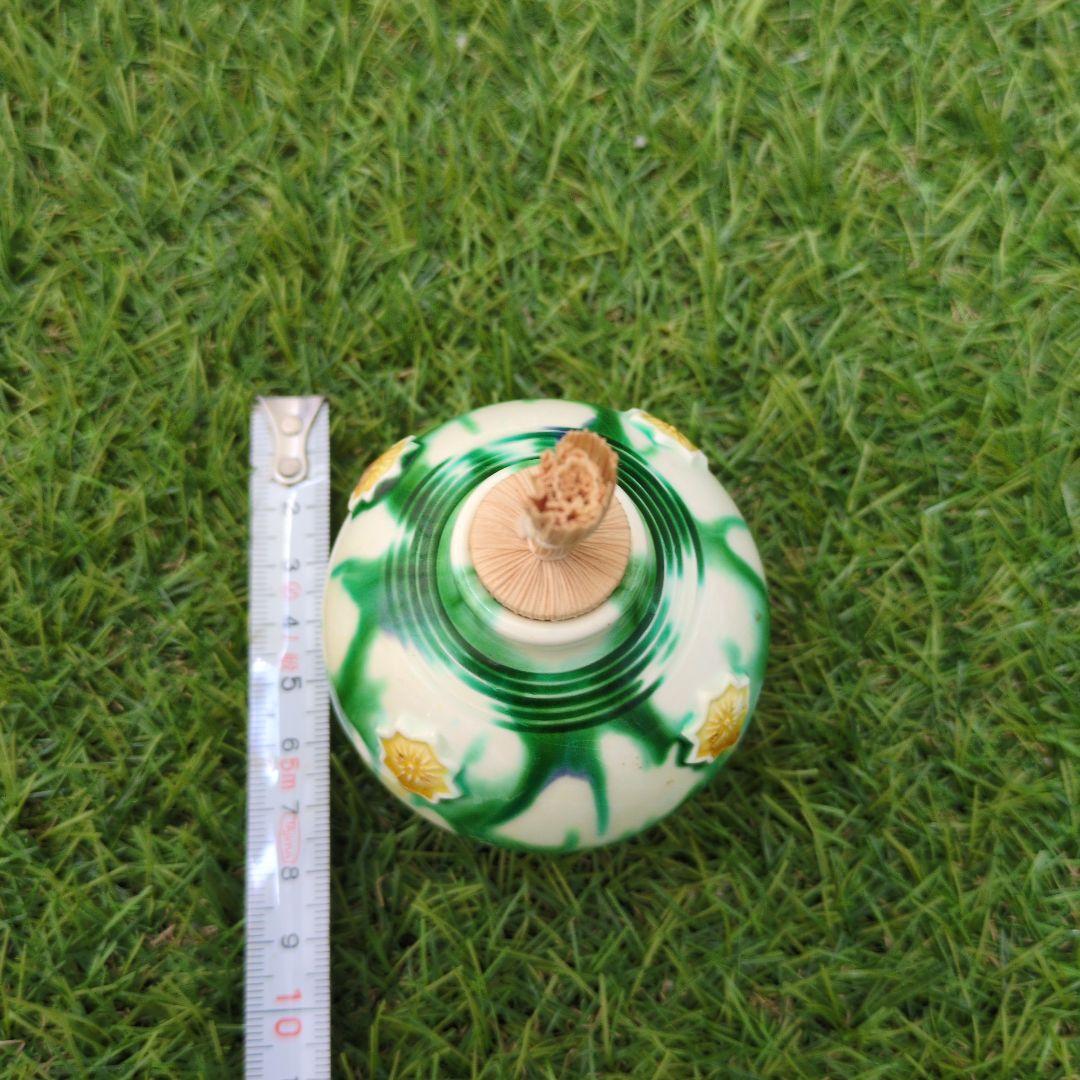 陶器製 緑と白の茶道具