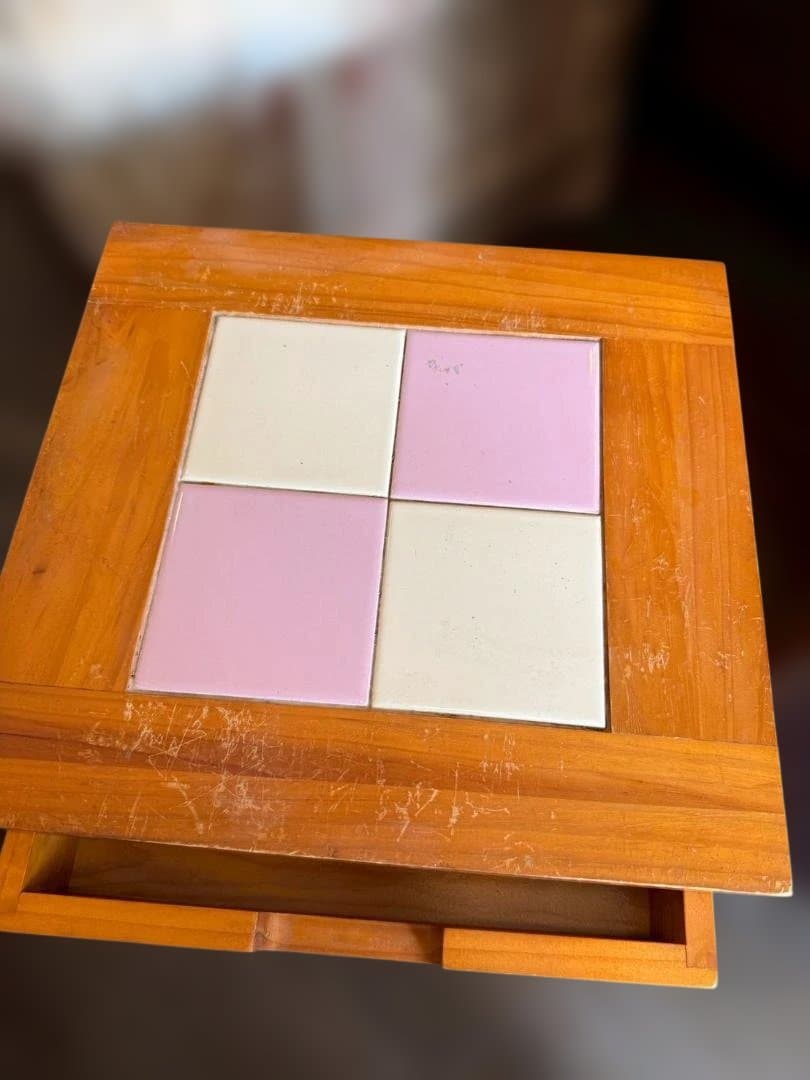 昭和レトロ キャスター付きワゴン タイル天板 3段チェスト キッチンワゴン 木製