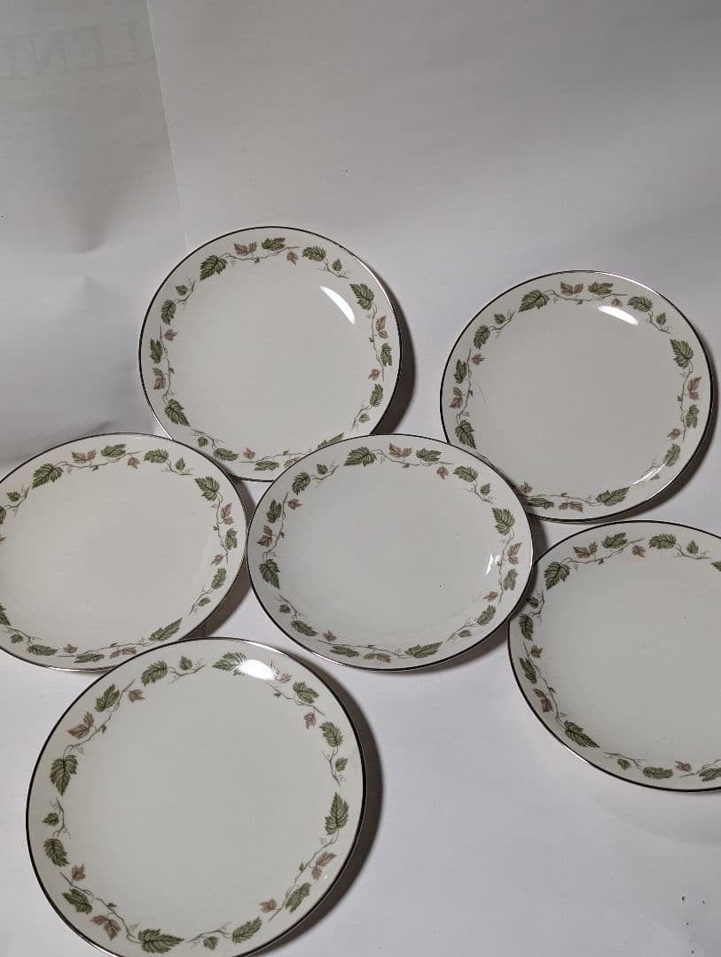 （台テ下）RC オールドノリタケ　葉模様のホワイトプレート6枚セット