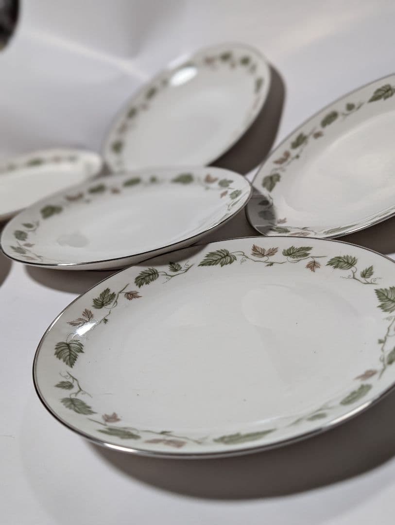 （台テ下）RC オールドノリタケ　葉模様のホワイトプレート6枚セット