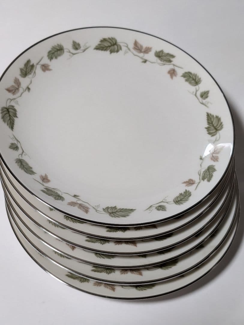 （台テ下）RC オールドノリタケ　葉模様のホワイトプレート6枚セット