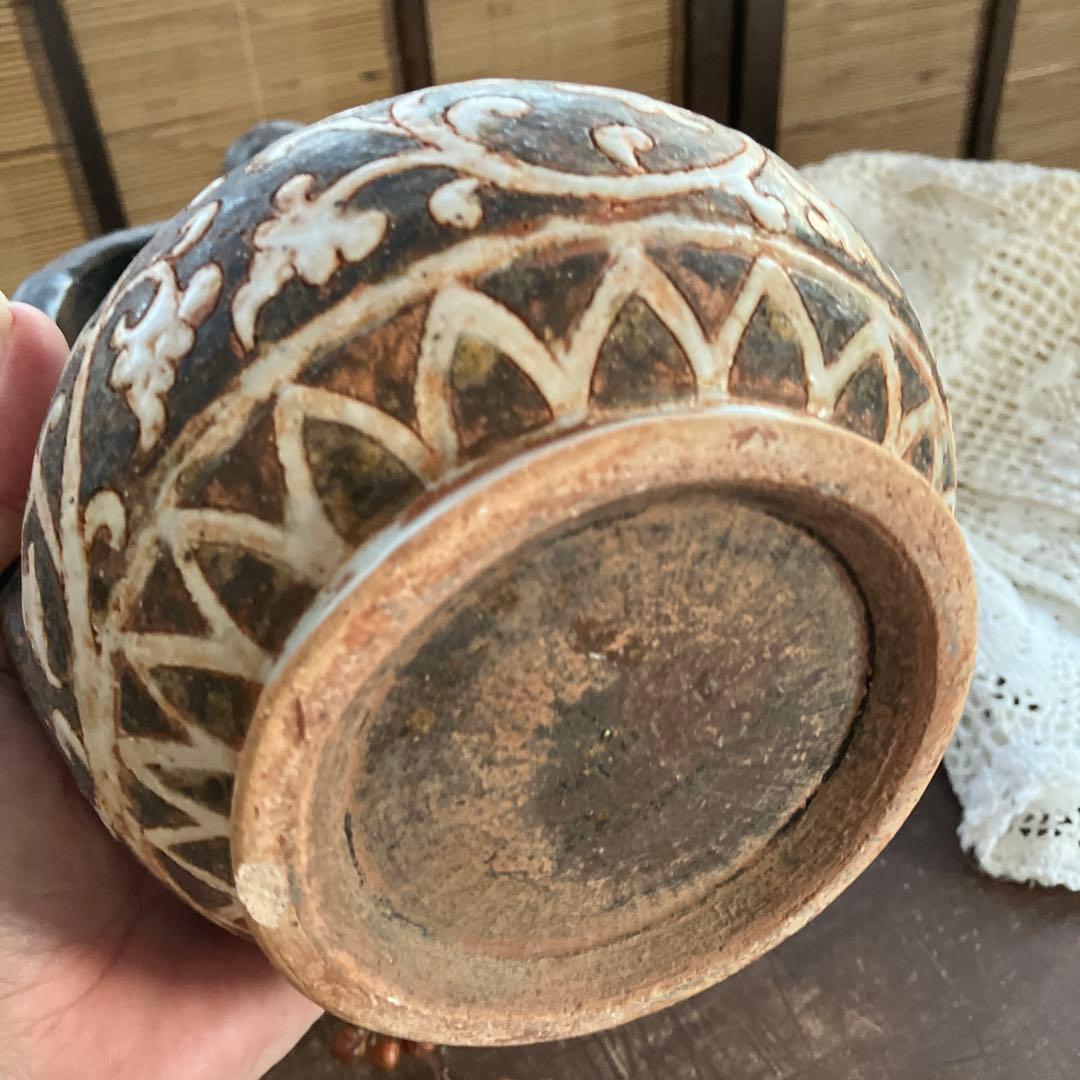アンティーク　骨董　水差し　陶器　ヴィンテージ　唐草模様