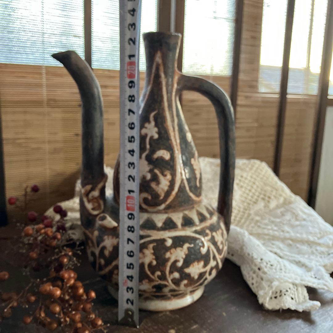 アンティーク　骨董　水差し　陶器　ヴィンテージ　唐草模様