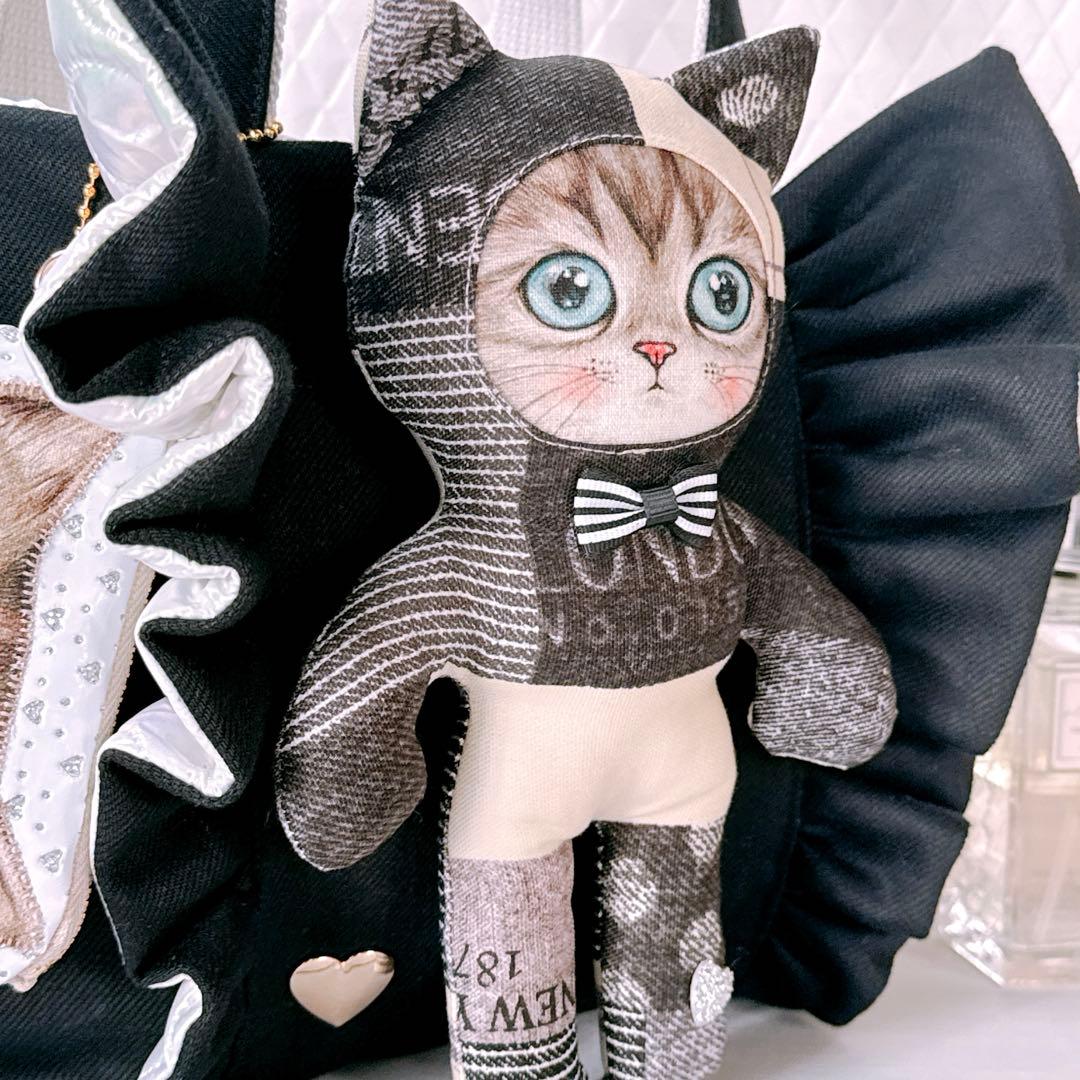 r*e様 コヤンイサムチョン♡ 着ぐるみサバネコちゃんのブラックデニムトートバッ