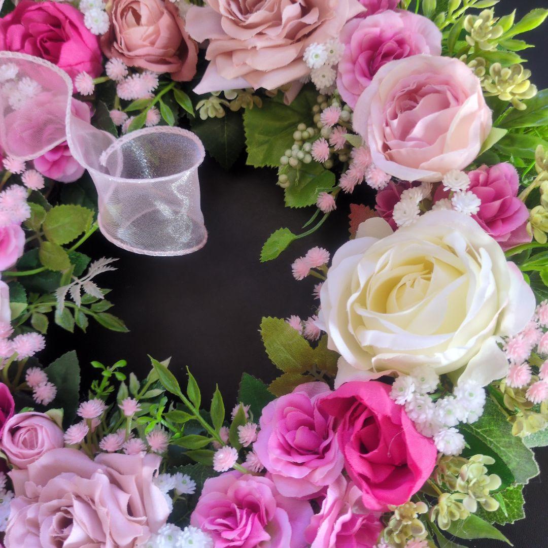 大人可愛いバラリース♪アーティフィシャルフラワーリース♪