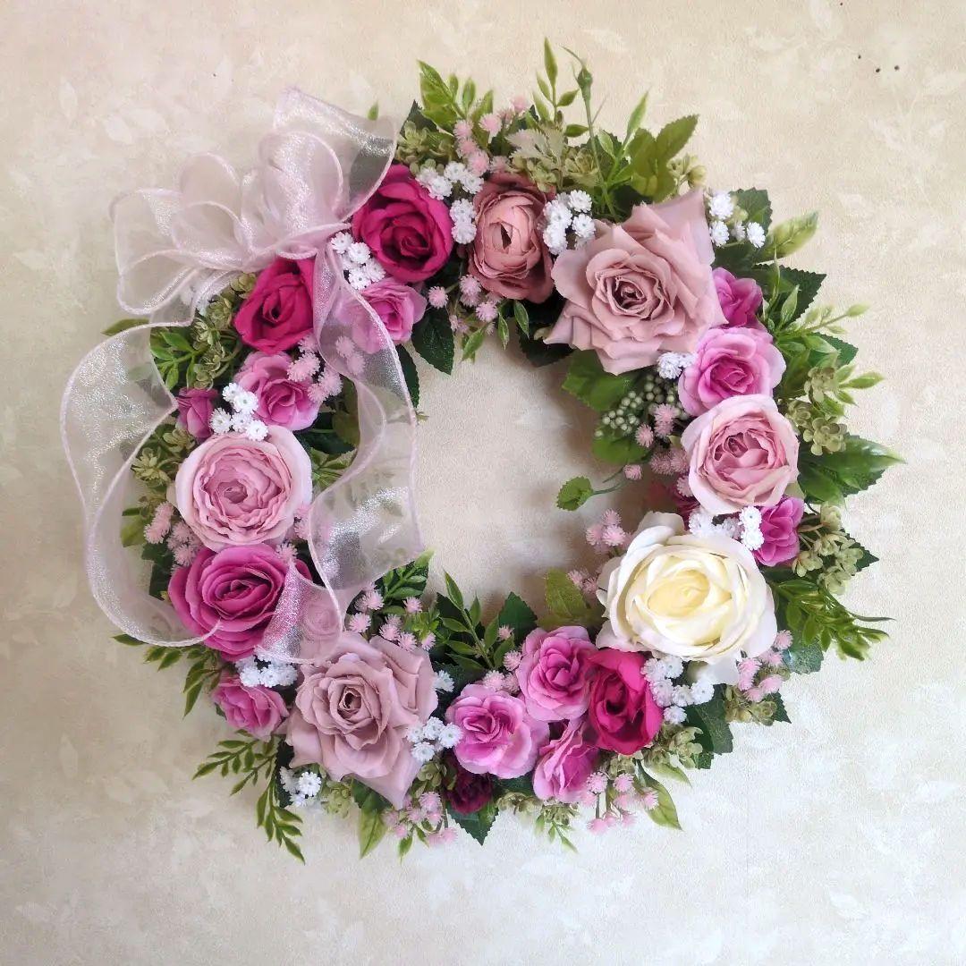 大人可愛いバラリース♪アーティフィシャルフラワーリース♪