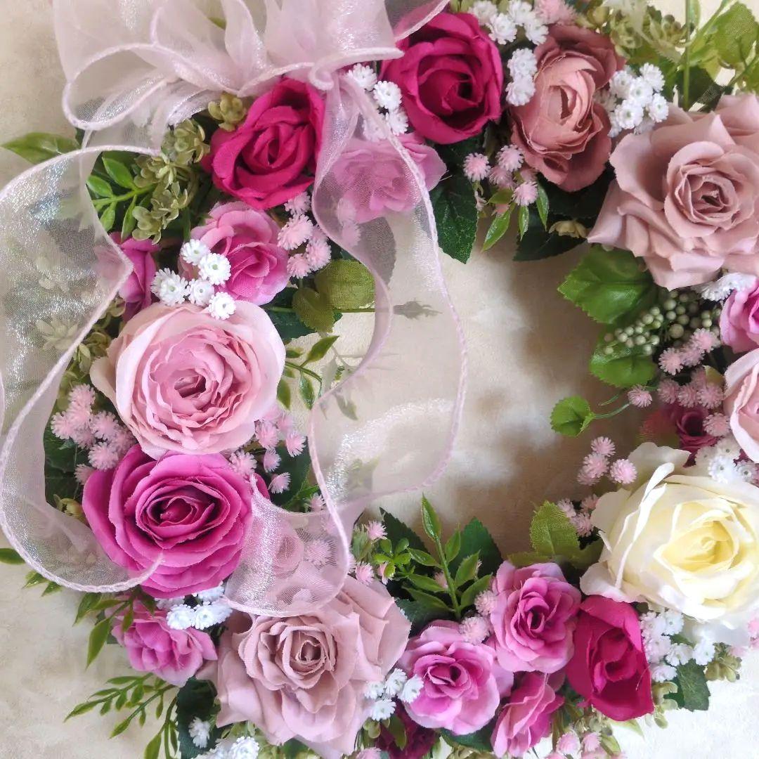 大人可愛いバラリース♪アーティフィシャルフラワーリース♪