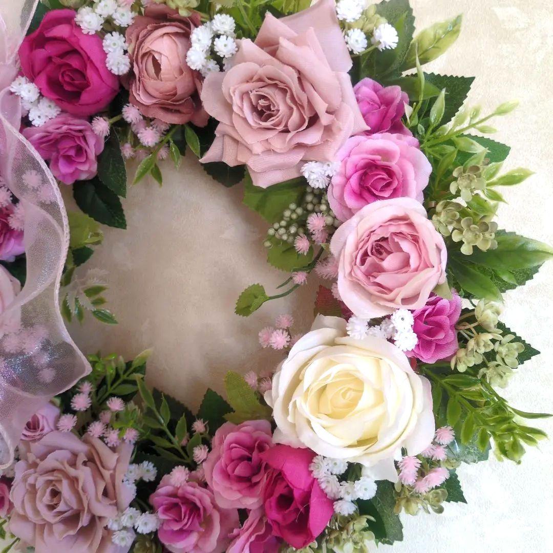 大人可愛いバラリース♪アーティフィシャルフラワーリース♪