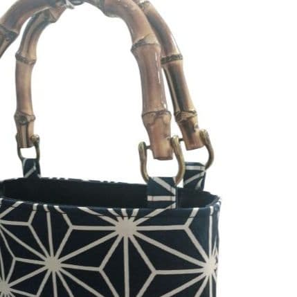 バンブー手提げ　お祭りバッグ和柄バッグ　麻の葉紋様　紺　神輿　祭り用品　和装小物