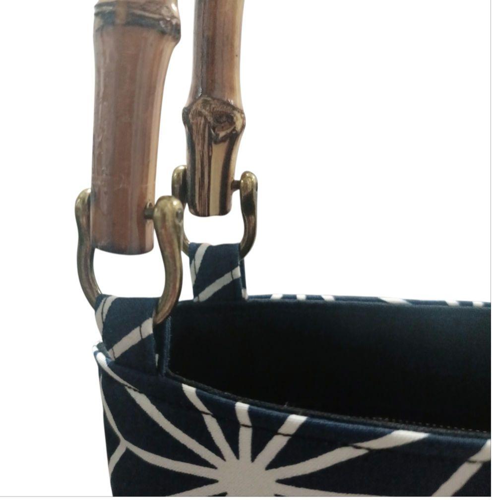 バンブー手提げ　お祭りバッグ和柄バッグ　麻の葉紋様　紺　神輿　祭り用品　和装小物