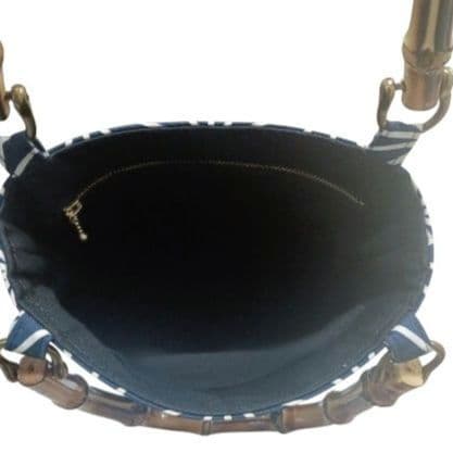 バンブー手提げ　お祭りバッグ和柄バッグ　麻の葉紋様　紺　神輿　祭り用品　和装小物