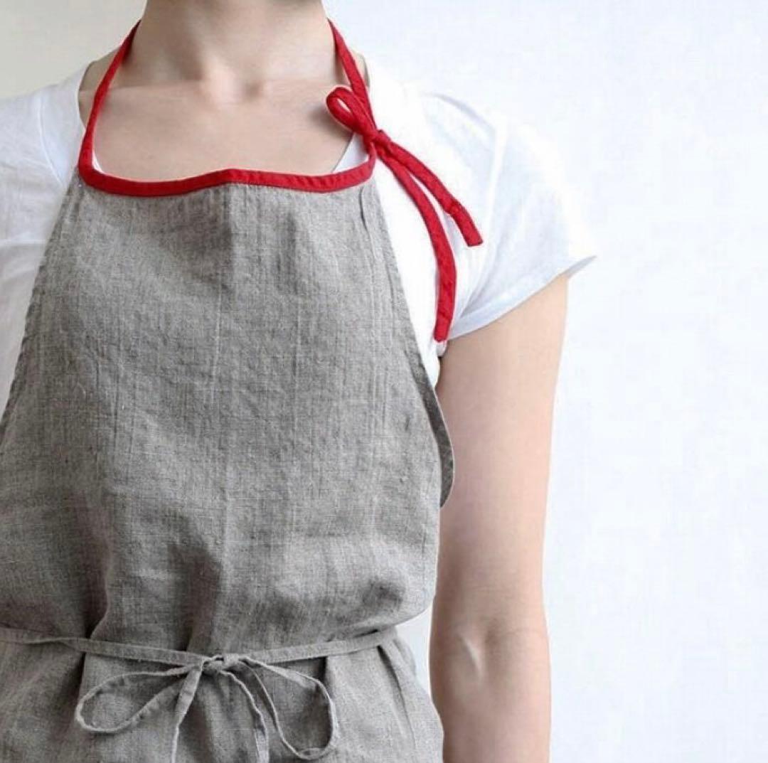 LINO E LINA リネン フルエプロン ミラ 【フラックス/レッド】