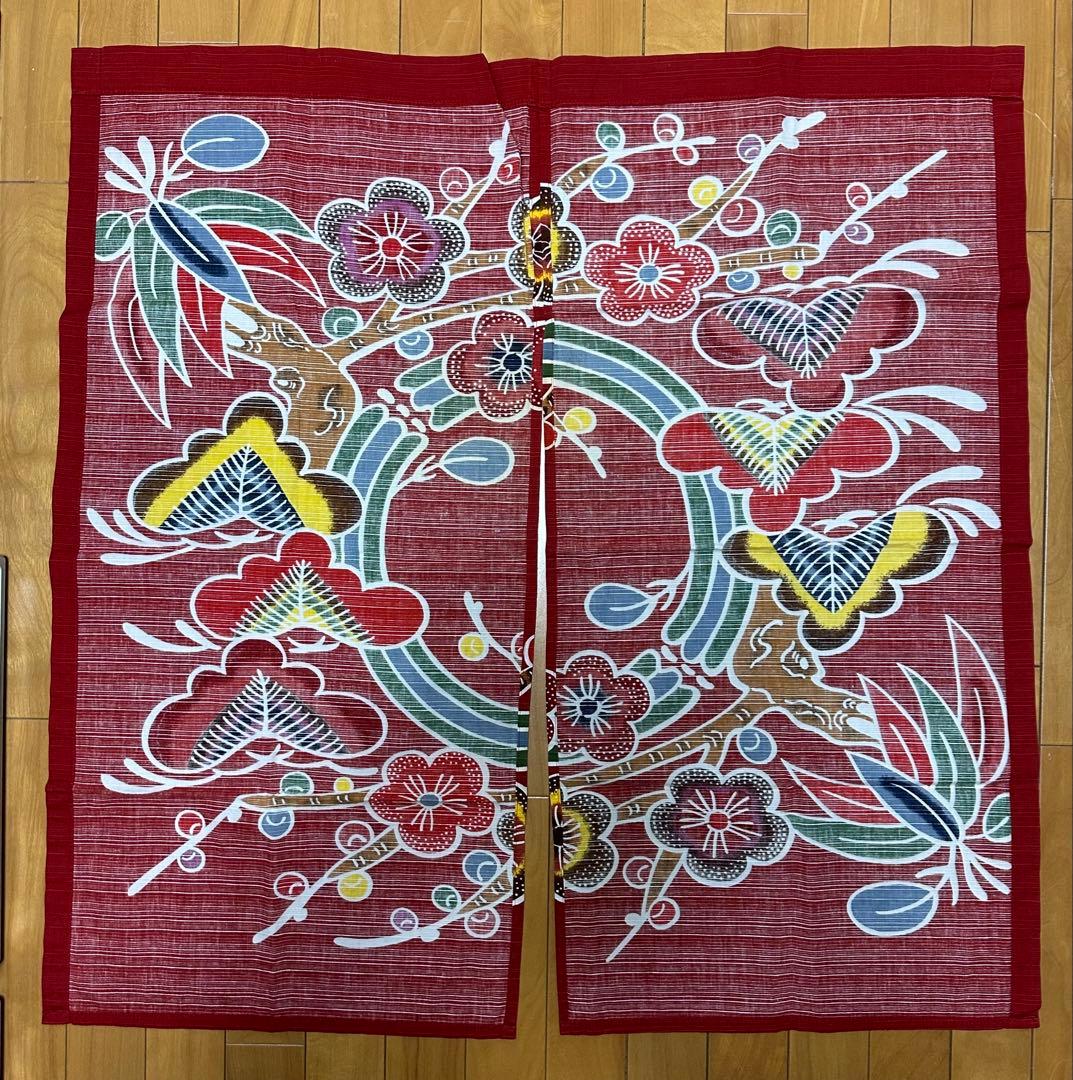 昭和レトロ 年代物 沖縄 のれん 和風 赤 エンジ 赤茶 90cm×90cm
