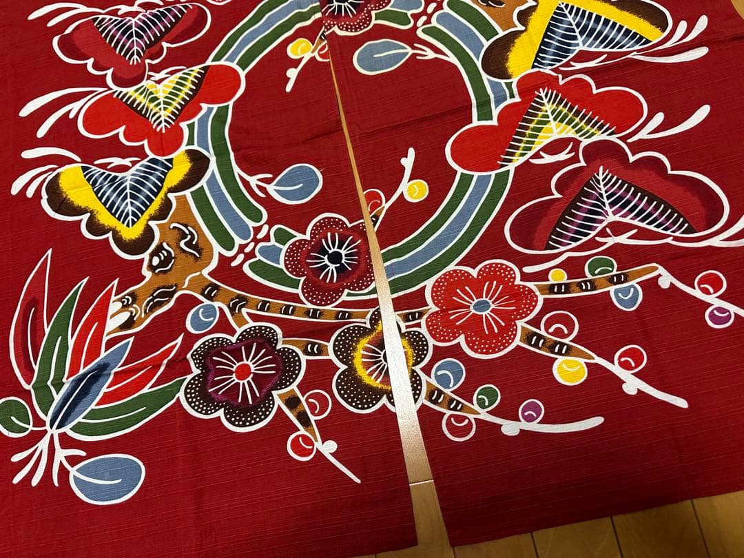昭和レトロ 年代物 沖縄 のれん 和風 赤 エンジ 赤茶 90cm×90cm