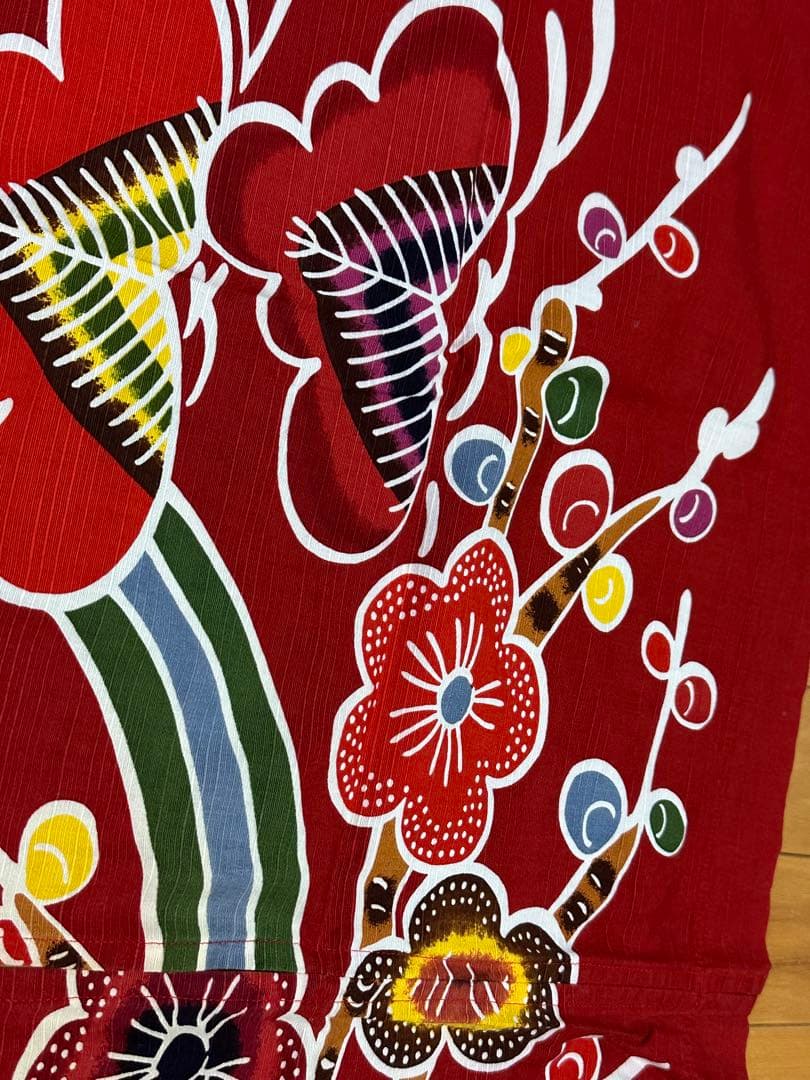 昭和レトロ 年代物 沖縄 のれん 和風 赤 エンジ 赤茶 90cm×90cm