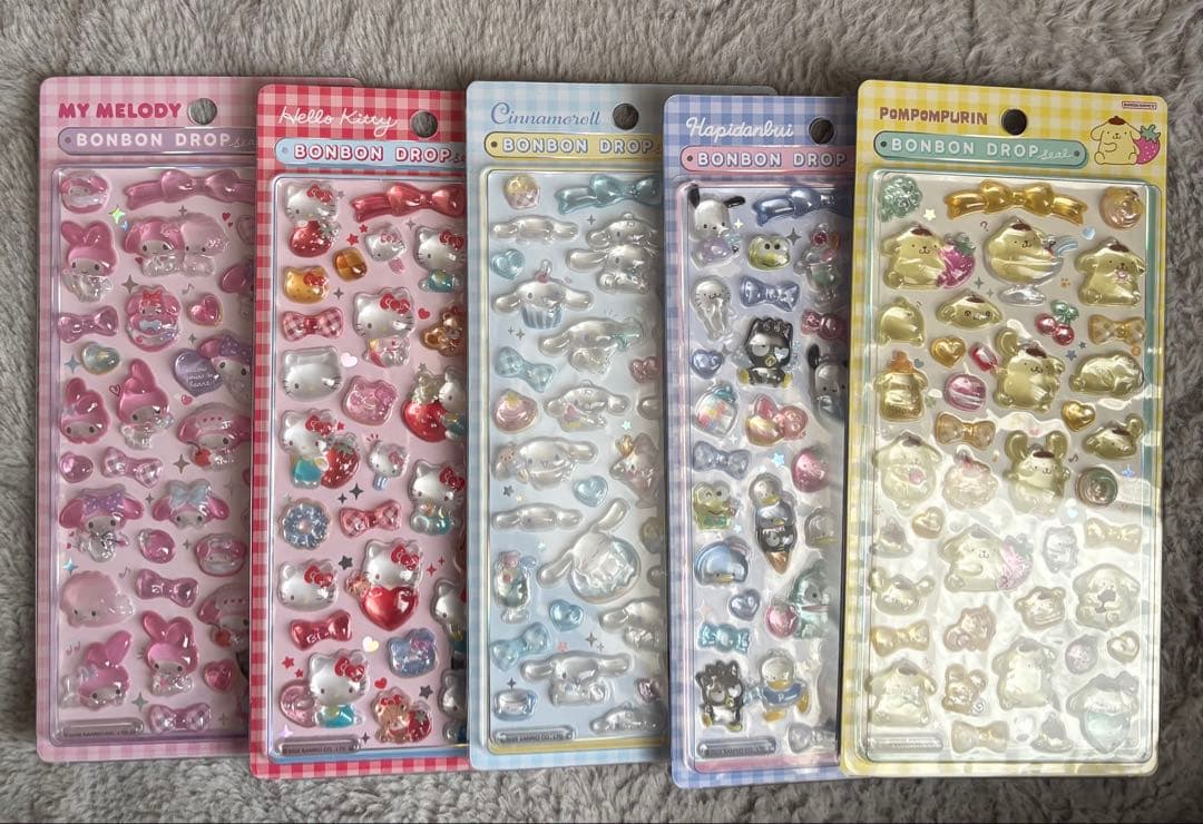 ボンボンドロップ　サンリオ　マイメロ　赤キティ　シナモン　はぴだんぶい　ポムポム