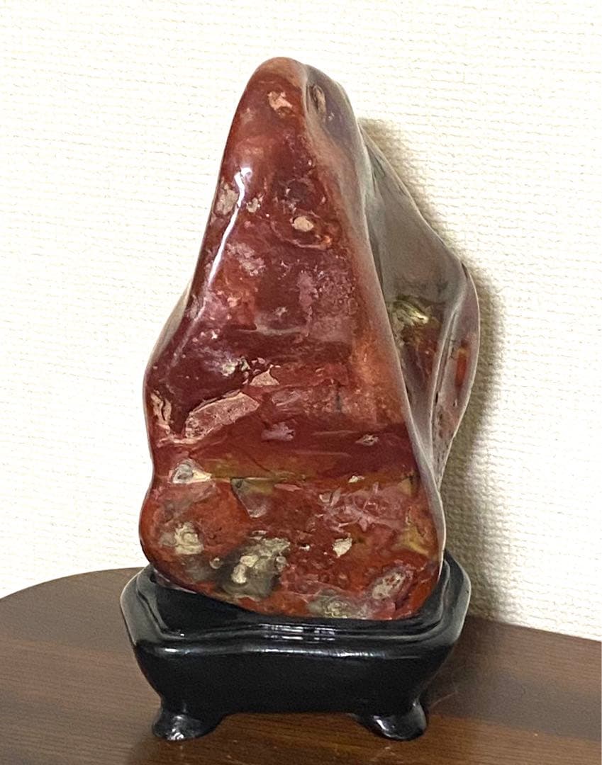 佐渡 赤玉石 瑪瑙石 赤石 赤茶石 原石 鑑賞石 置物 木台付
