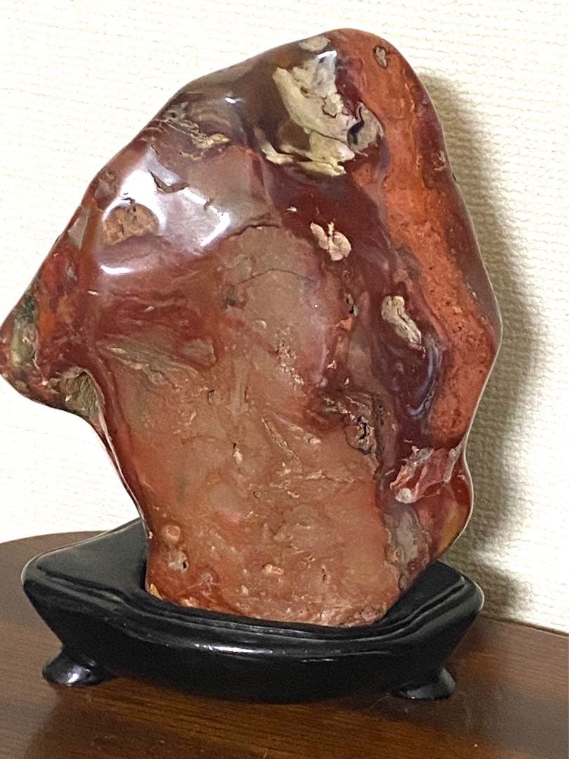 佐渡 赤玉石 瑪瑙石 赤石 赤茶石 原石 鑑賞石 置物 木台付