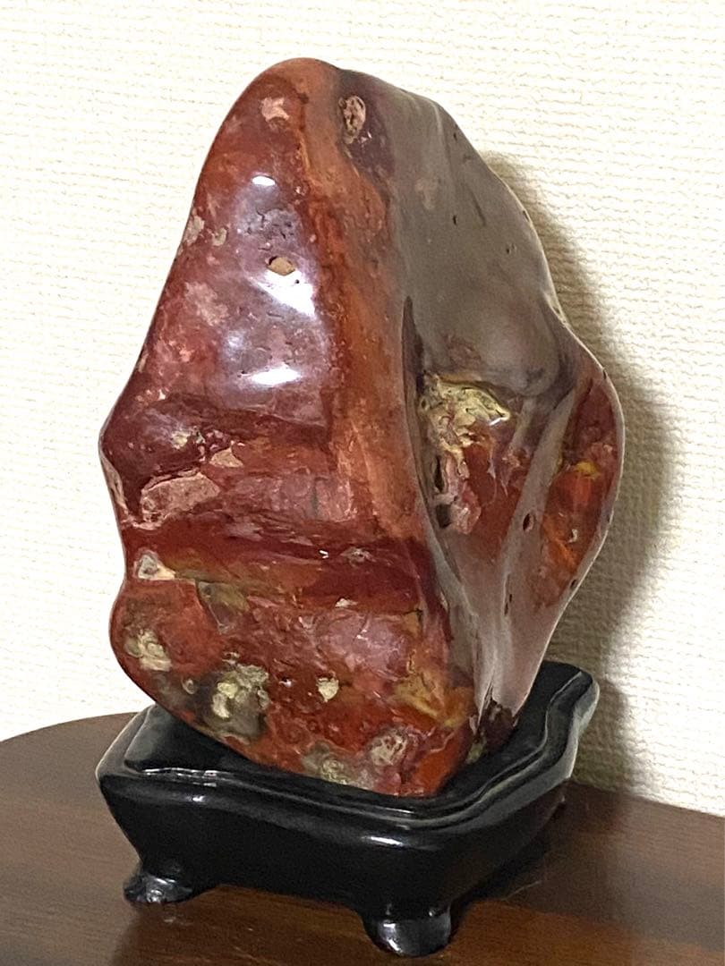 佐渡 赤玉石 瑪瑙石 赤石 赤茶石 原石 鑑賞石 置物 木台付