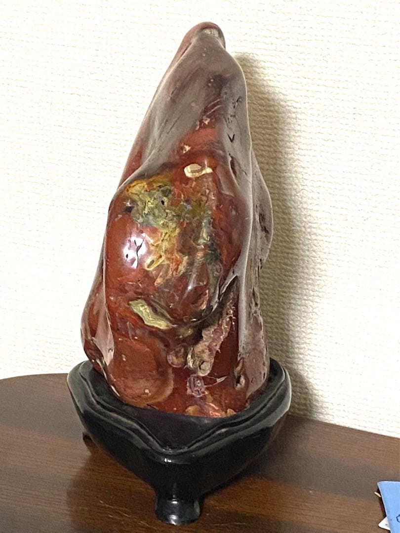 佐渡 赤玉石 瑪瑙石 赤石 赤茶石 原石 鑑賞石 置物 木台付