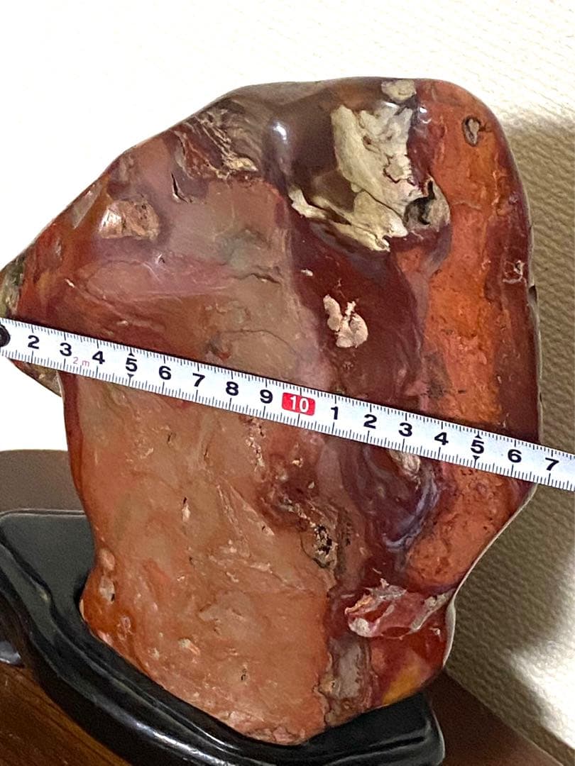 佐渡 赤玉石 瑪瑙石 赤石 赤茶石 原石 鑑賞石 置物 木台付