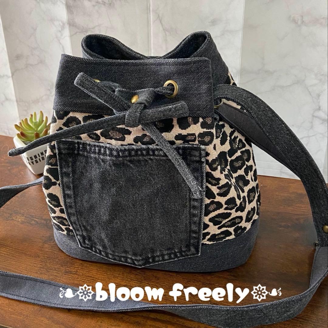 Ｎｏ.61 デニムリメイク【巾着バッグ】ショルダーバッグ ハンドメイド