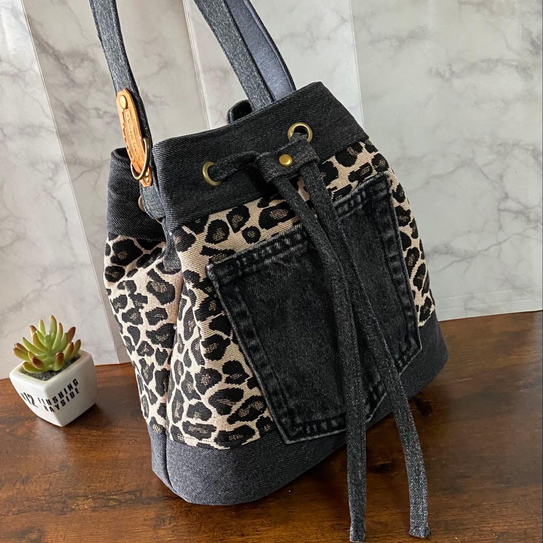 Ｎｏ.61 デニムリメイク【巾着バッグ】ショルダーバッグ ハンドメイド