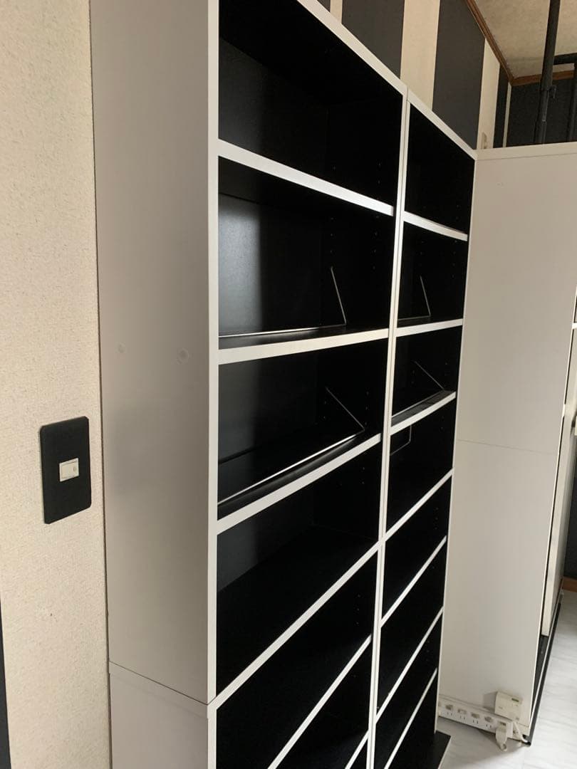 木製　本棚 CD DVD ブルーレイ　ラック　ホワイト/ブラック 10段