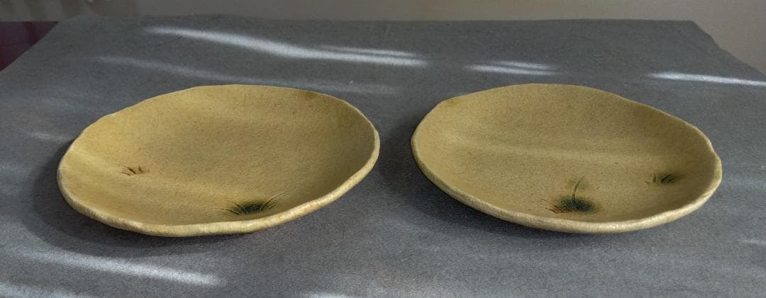 大嶋久興　美濃焼の名工【子の日窯】黄瀬戸「油揚げ手」希少美品逸品　中皿5客セット