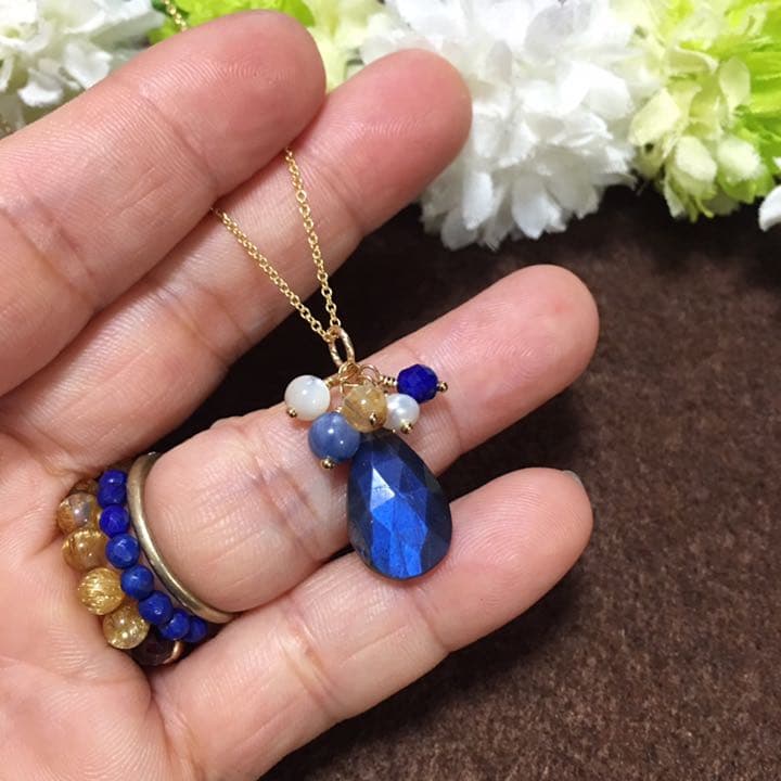 【14kgf 】【魅惑の輝き】ブラックラブラドライトのネックレス45㎝