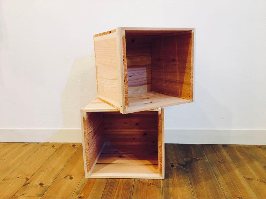 りんご箱 角箱 4箱 // 収納 ラック シェルフ 木製 木箱 積み重ね 収納