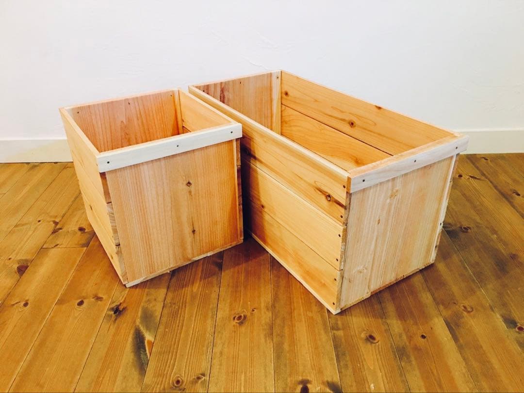 りんご箱 角箱 4箱 // 収納 ラック シェルフ 木製 木箱 積み重ね 収納