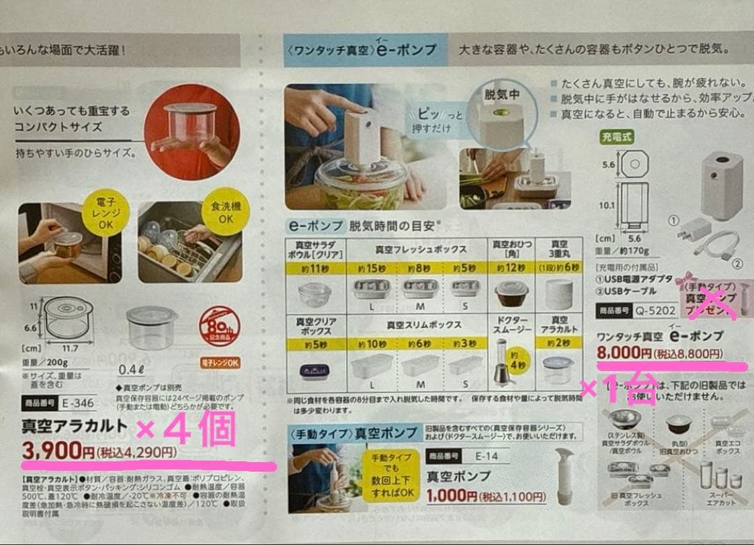 アサヒ軽金属　真空アラカルト４個　ｅ-ポンプ１台　未使用