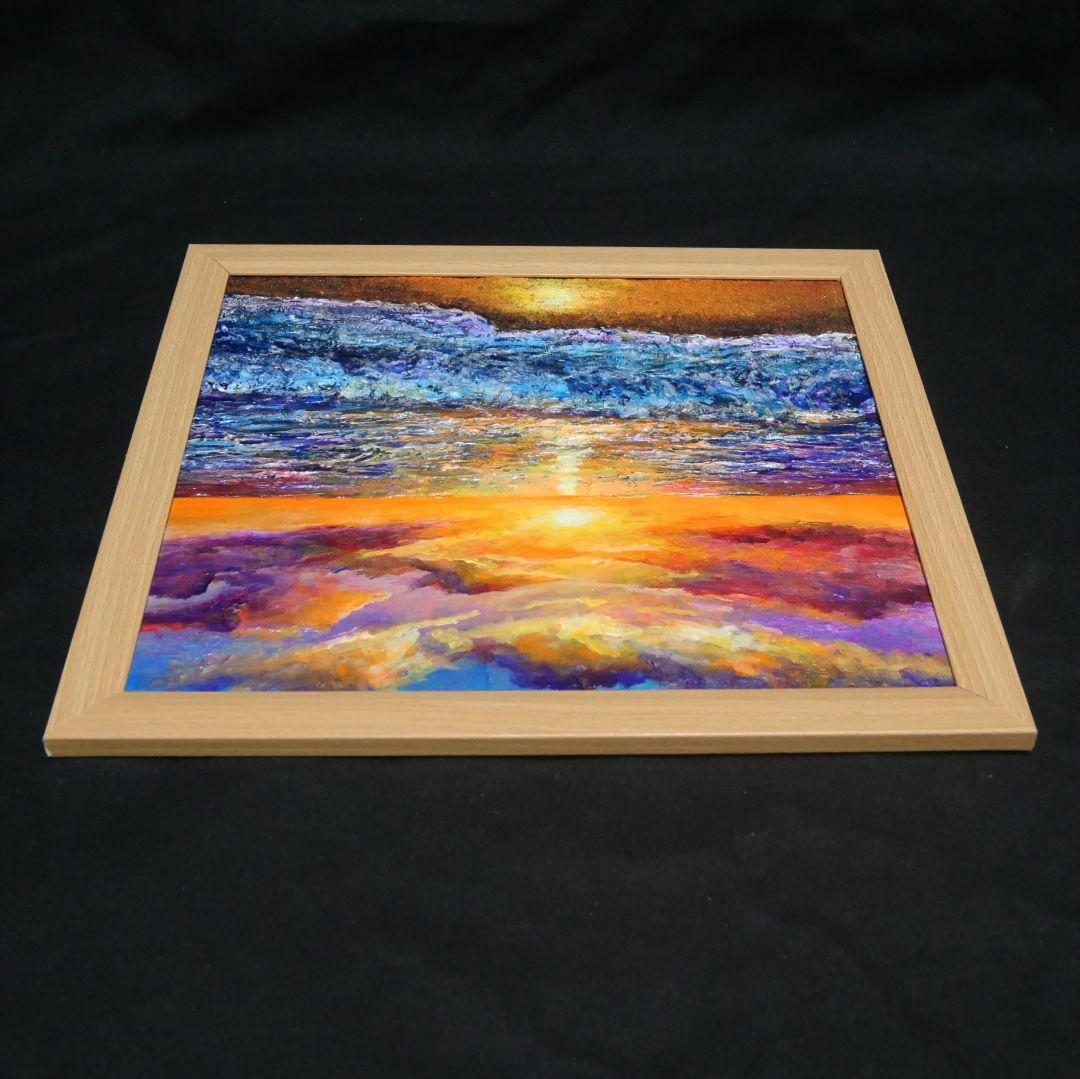 油絵 油彩 油彩画 絵 絵画 【水平線に沈む夕日】