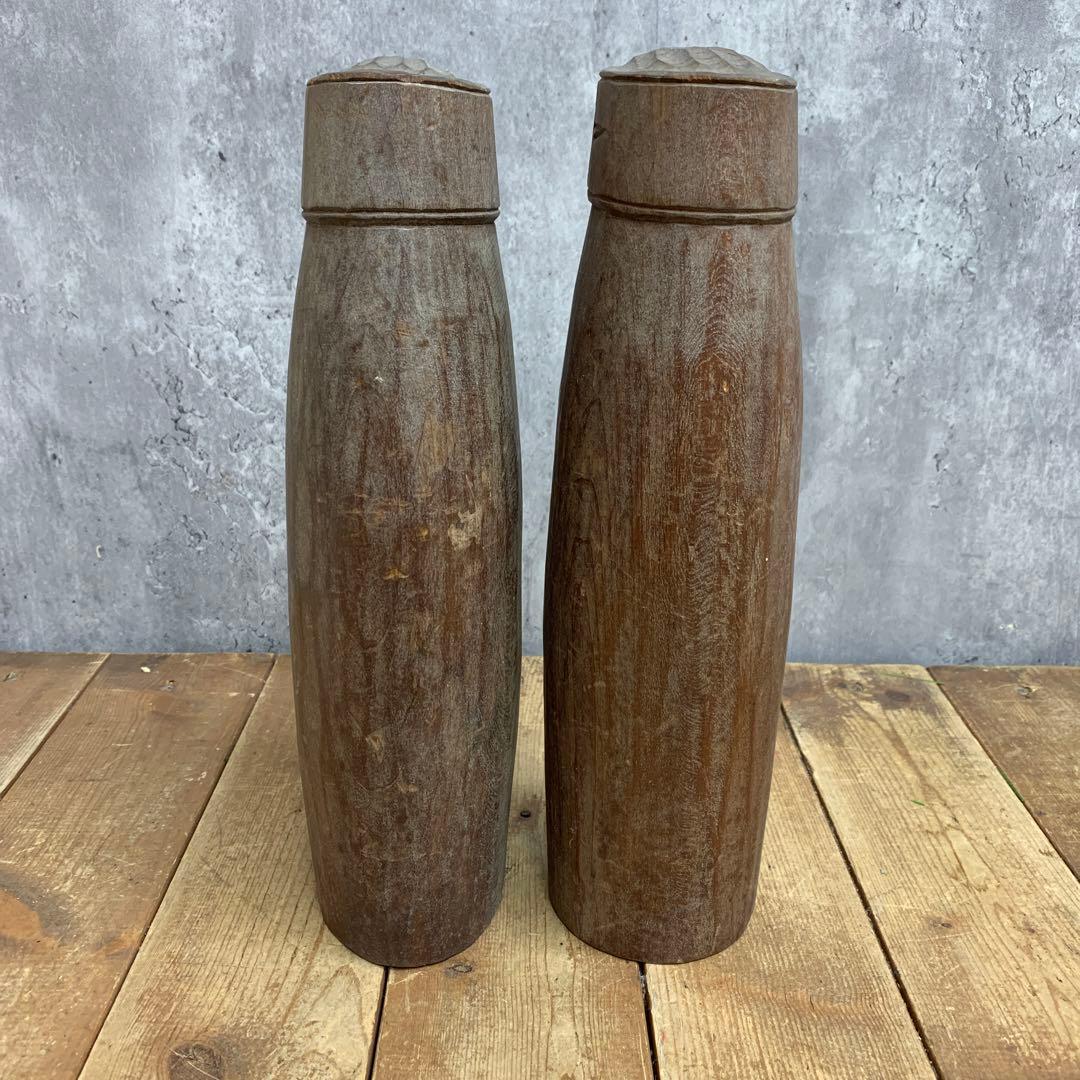 4F 【希少】アイヌ文様 木彫り 人形 2体セット 伝統工芸 民芸品