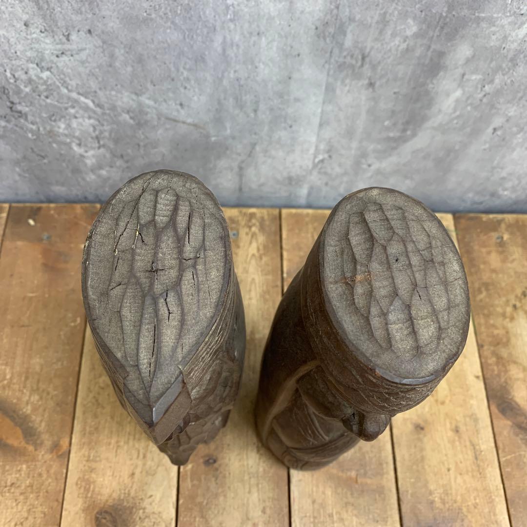 4F 【希少】アイヌ文様 木彫り 人形 2体セット 伝統工芸 民芸品